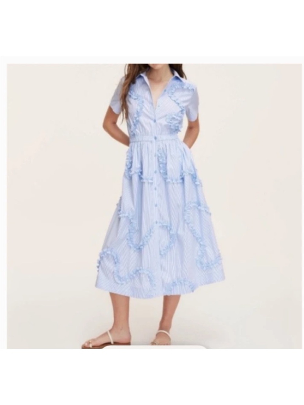 Kate Spade for Target XL blue pinstripe midi dress with ruffles and ribbons